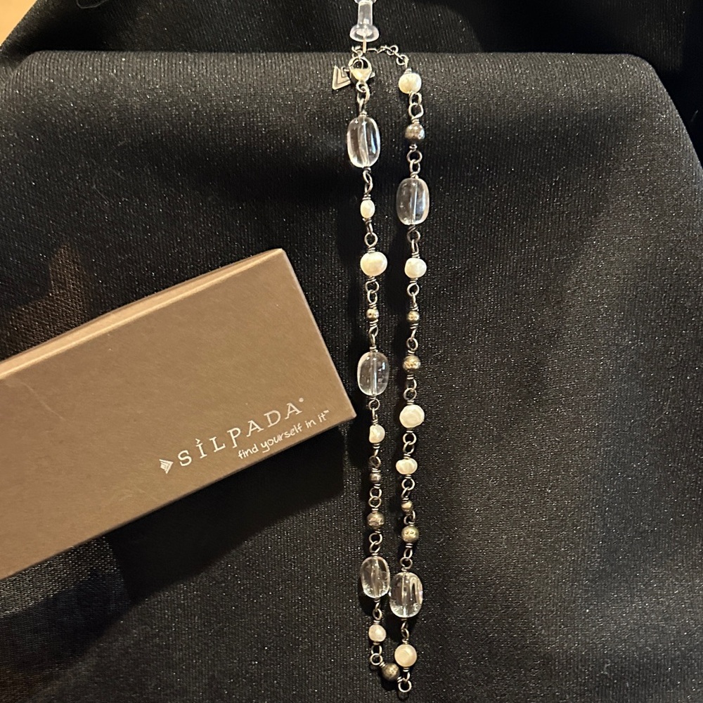 Silpada Silver and Cream Beaded Necklace 18”, N1602